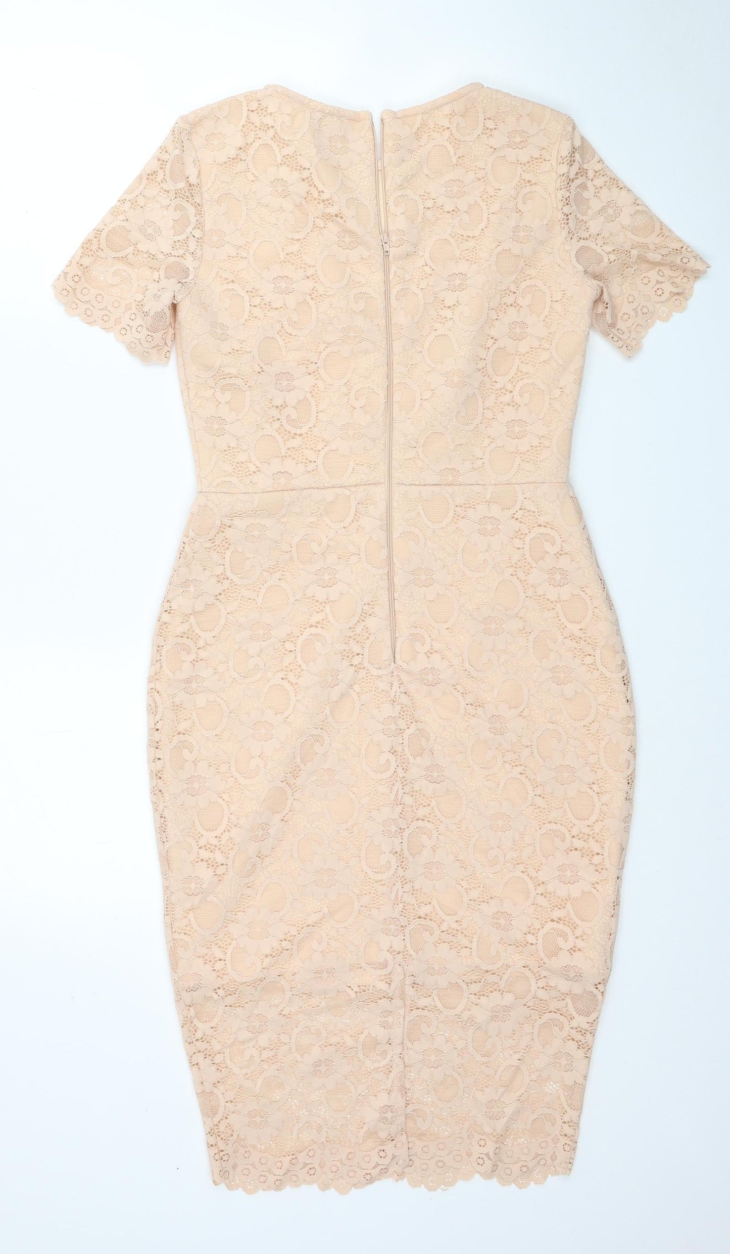 ASOS Womens Beige Floral Polyester Pencil Dress Size 10 Round Neck Zip