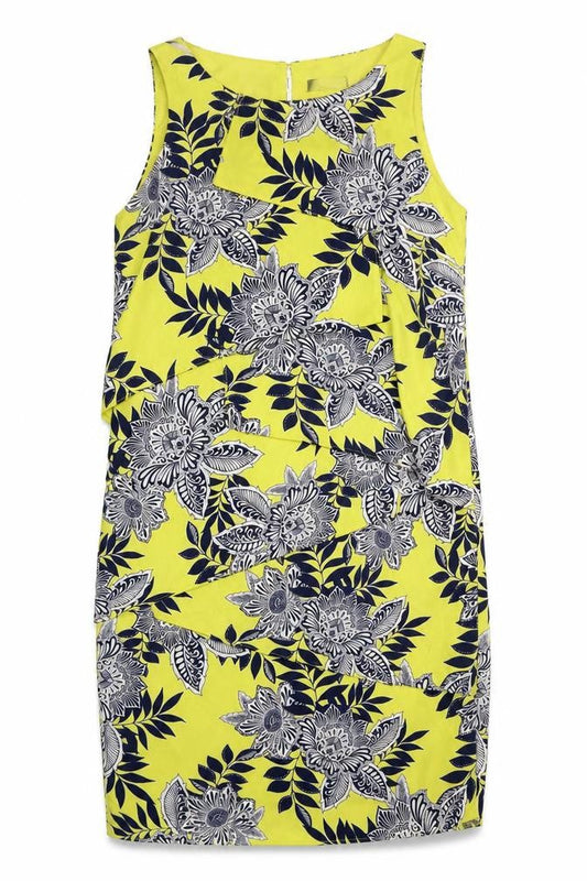 M&Co Womens Green Floral Polyester Sheath Size 8 Boat Neck Button