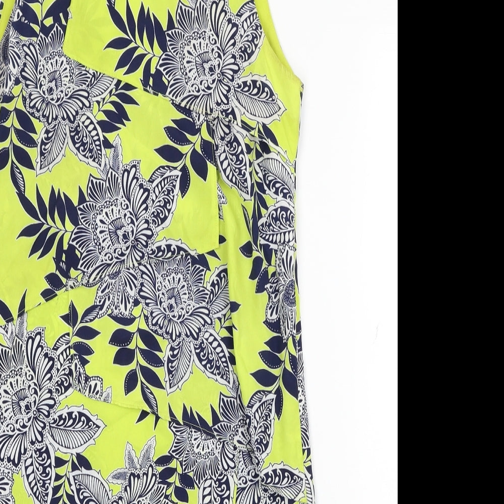 M&Co Womens Green Floral Polyester Sheath Size 8 Boat Neck Button