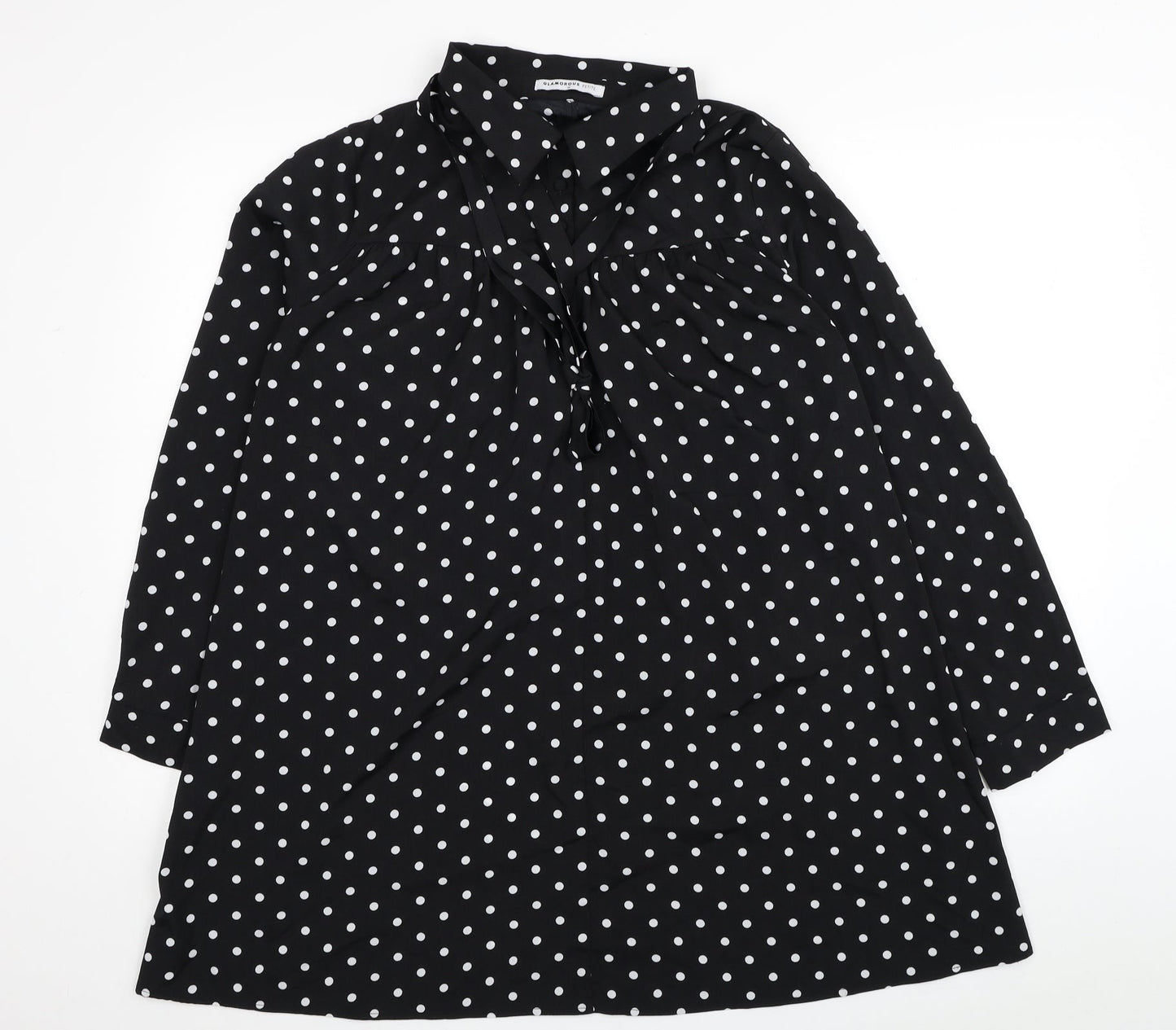 Glamorous Womens Black Polka Dot Polyester Shirt Dress Size M Collared Button