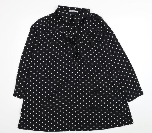 Glamorous Womens Black Polka Dot Polyester Shirt Dress Size M Collared Button