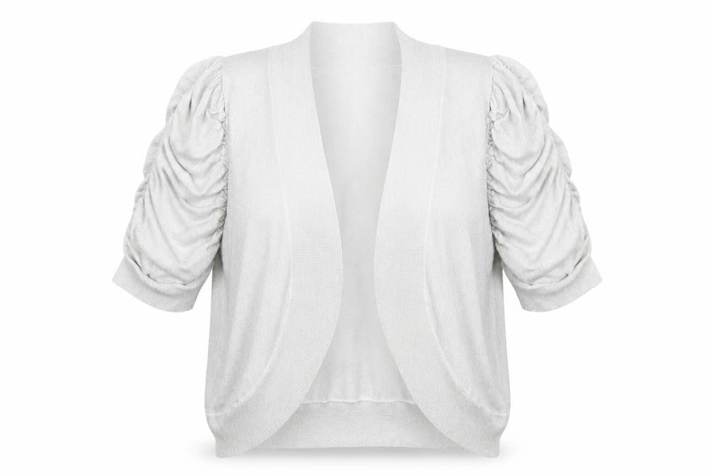 Agenda Womens Silver V-Neck Viscose Cardigan Jumper Size 18 - Ruched Sleeves