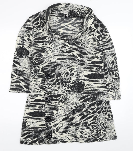 Ann Marie Womens Black Animal Print Acrylic Tunic Blouse Size L Roll Neck