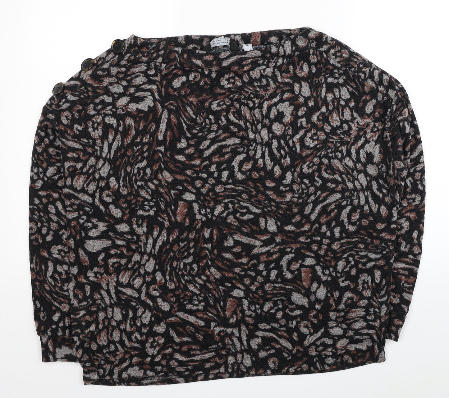 Dorothy Perkins Womens Black Animal Print Viscose Basic Blouse Size 12 Boat Neck