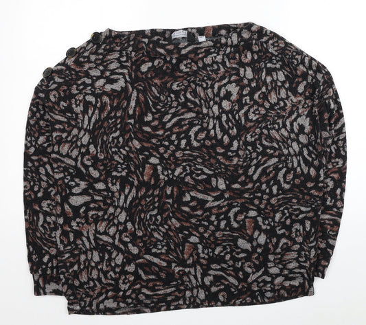 Dorothy Perkins Womens Black Animal Print Viscose Basic Blouse Size 12 Boat Neck