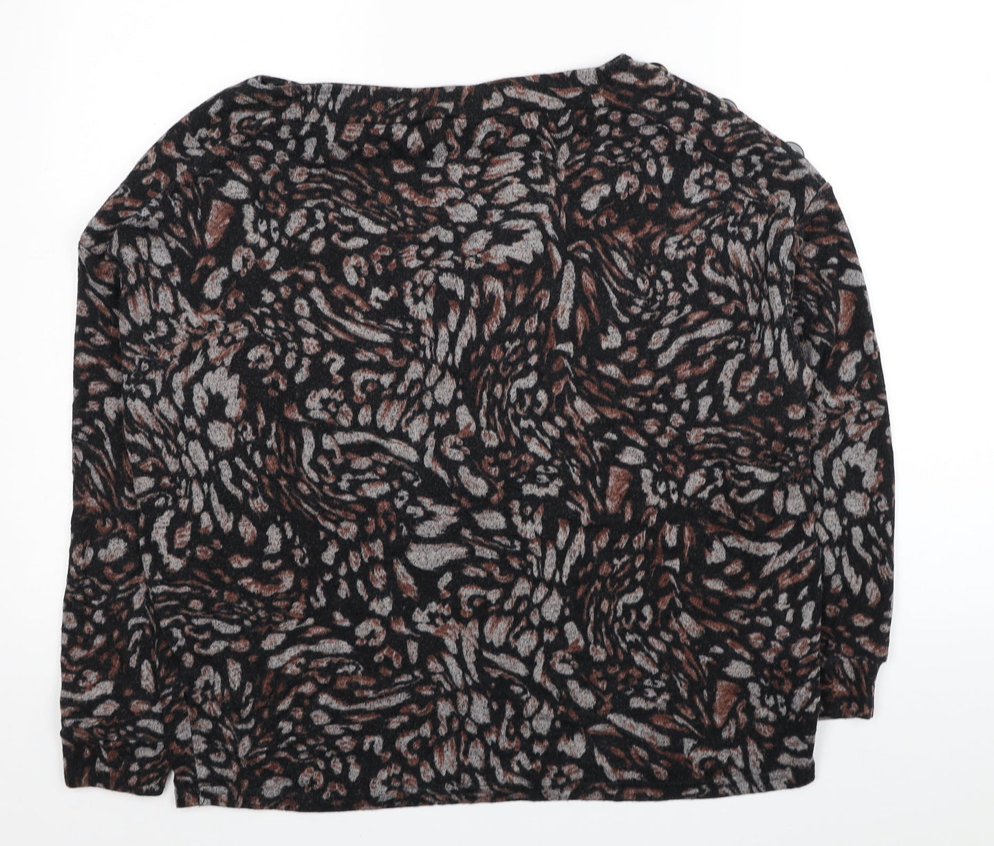 Dorothy Perkins Womens Black Animal Print Viscose Basic Blouse Size 12 Boat Neck