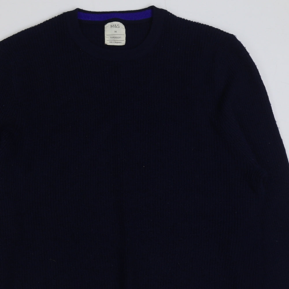 Marks and Spencer Mens Multicoloured Round Neck Polyester Pullover Jumper Size M