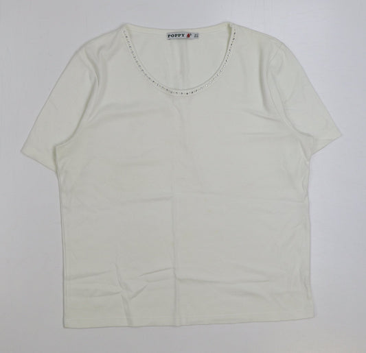Poppy Womens White Polyester Basic T-Shirt Size 14 Round Neck