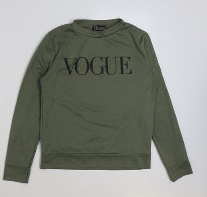 Preloved Feeling Womens Green Polyester Pullover Sweatshirt Size M Pullover - Vogue - Front