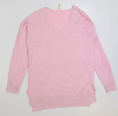 Grecelle Womens Pink V-Neck Acrylic Pullover Jumper Size S