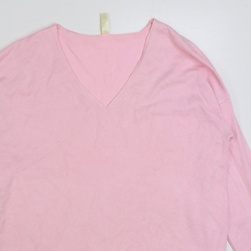 Grecelle Womens Pink V-Neck Acrylic Pullover Jumper Size S