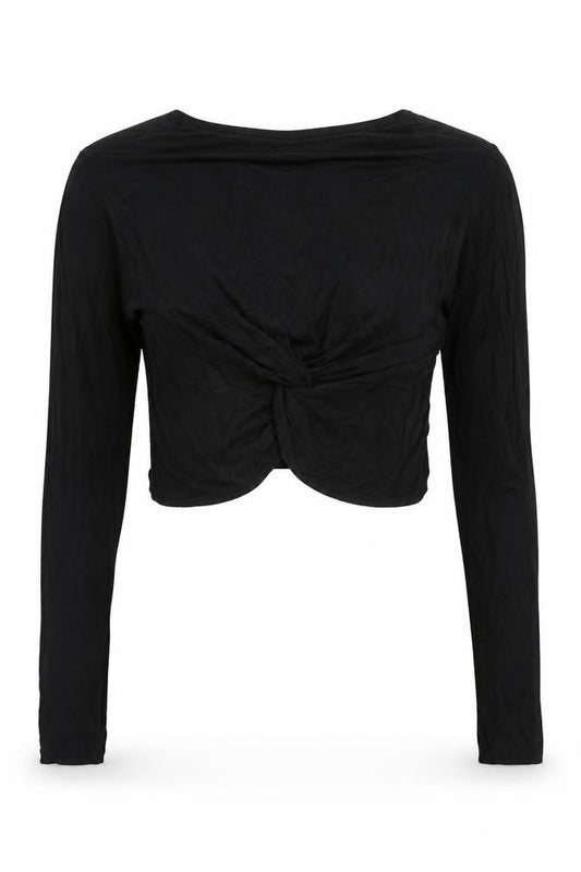 PRETTYLITTLETHING Womens Black Polyester Cropped T-Shirt Size 10 Round Neck