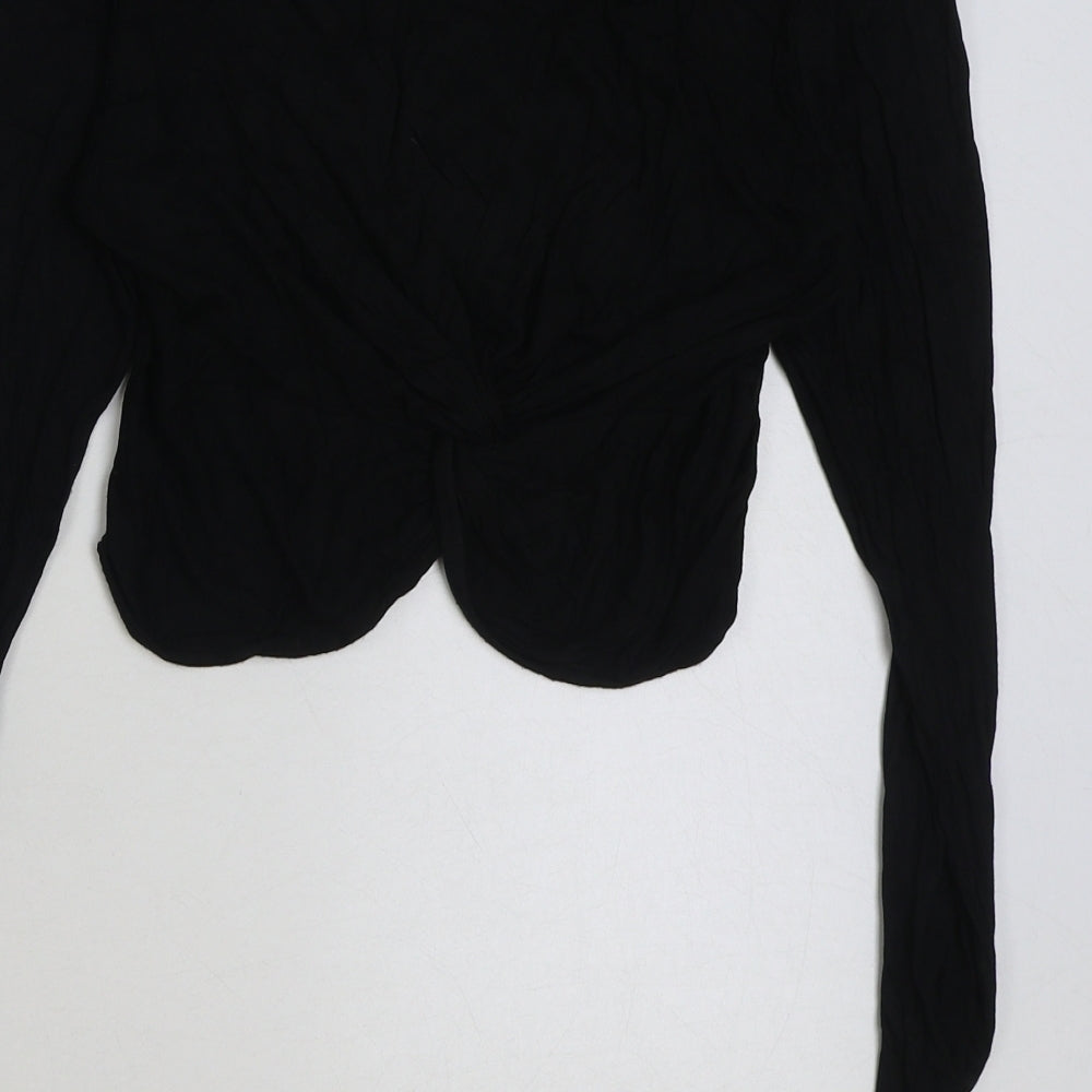 PRETTYLITTLETHING Womens Black Polyester Cropped T-Shirt Size 10 Round Neck