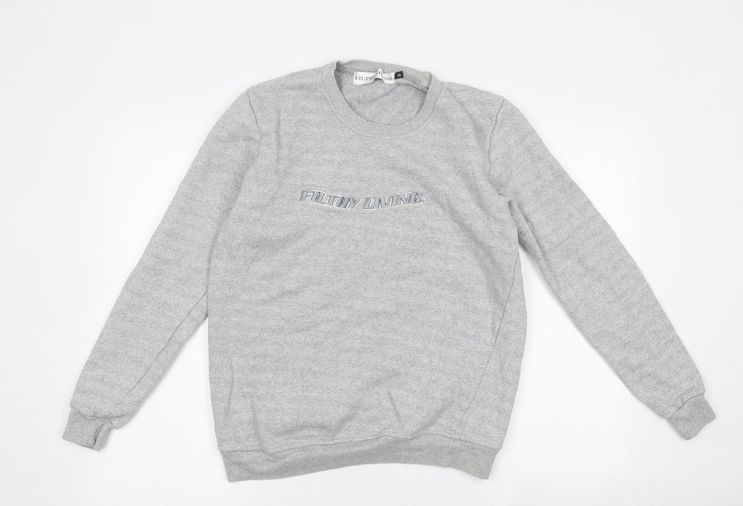 Filthy Living Mens Grey Round Neck Polyester Pullover Jumper Size S