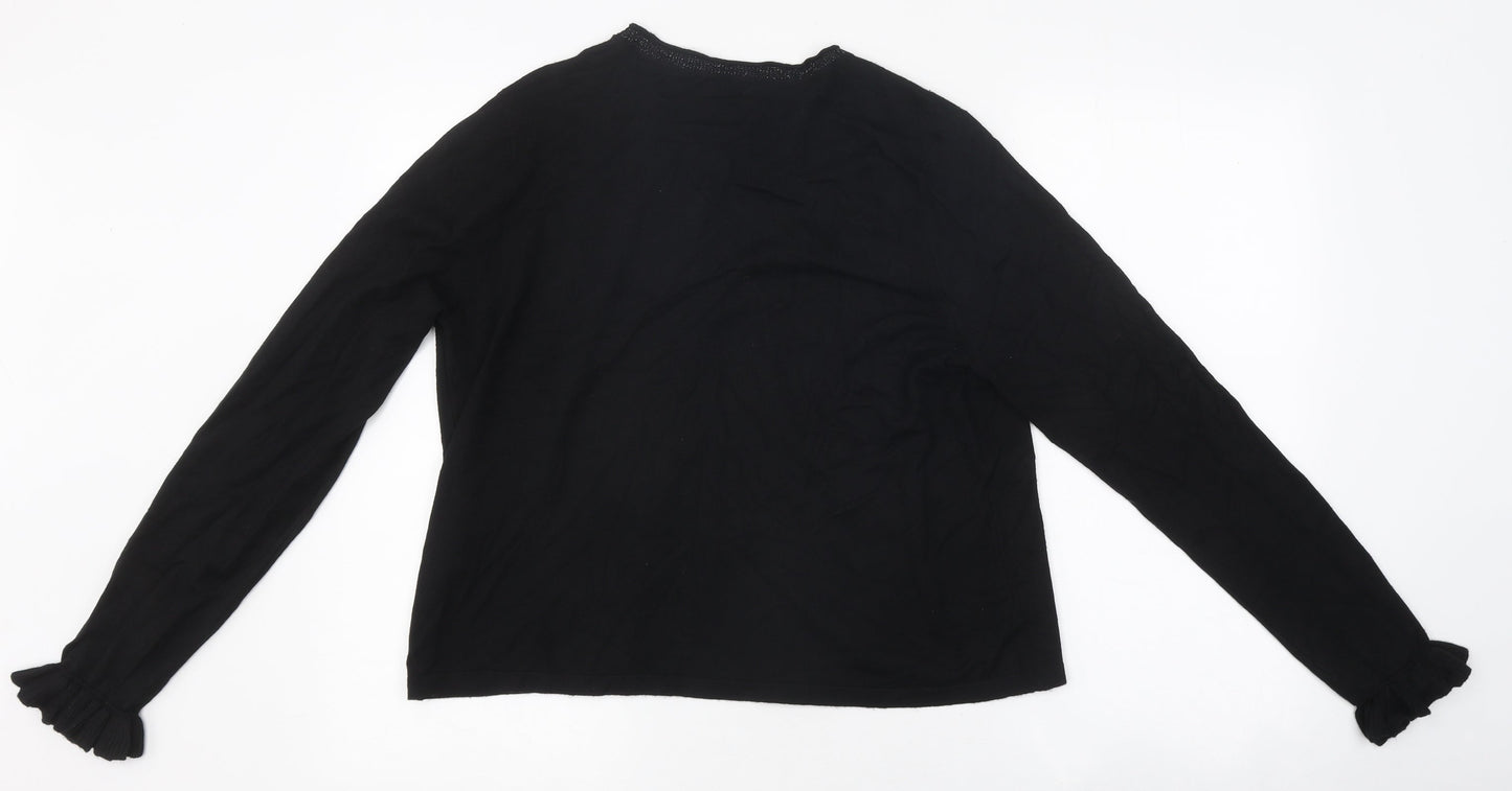 Preworn Womens Black Round Neck Polyester Cardigan Jumper Size L