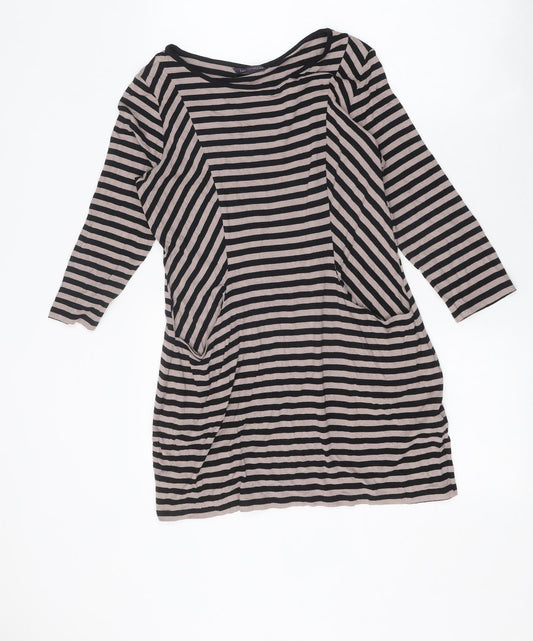 Marks and Spencer Womens Multicoloured Striped Polyester Jersey T-Shirt Size 10 Round Neck