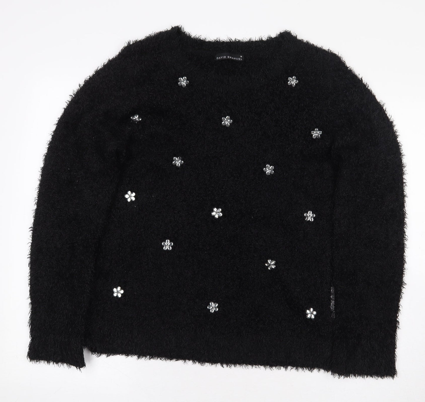 David Emmanuel Womens Black Polyester Pullover Sweatshirt Size M Pullover - Flowers