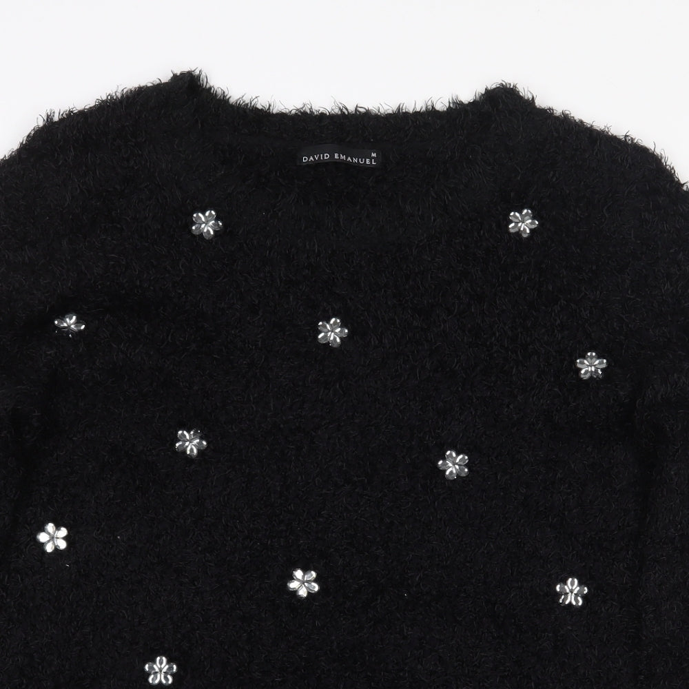 David Emmanuel Womens Black Polyester Pullover Sweatshirt Size M Pullover - Flowers