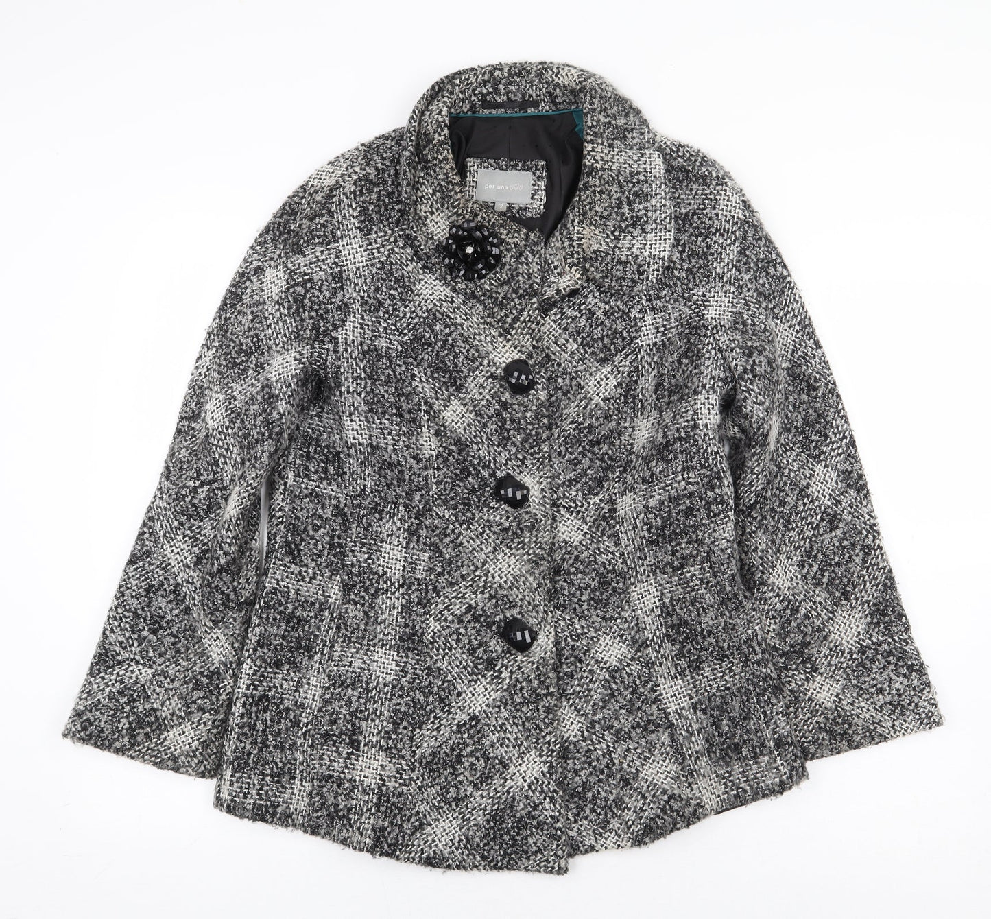 Per Una Womens Grey Plaid Jacket Size 12 Button