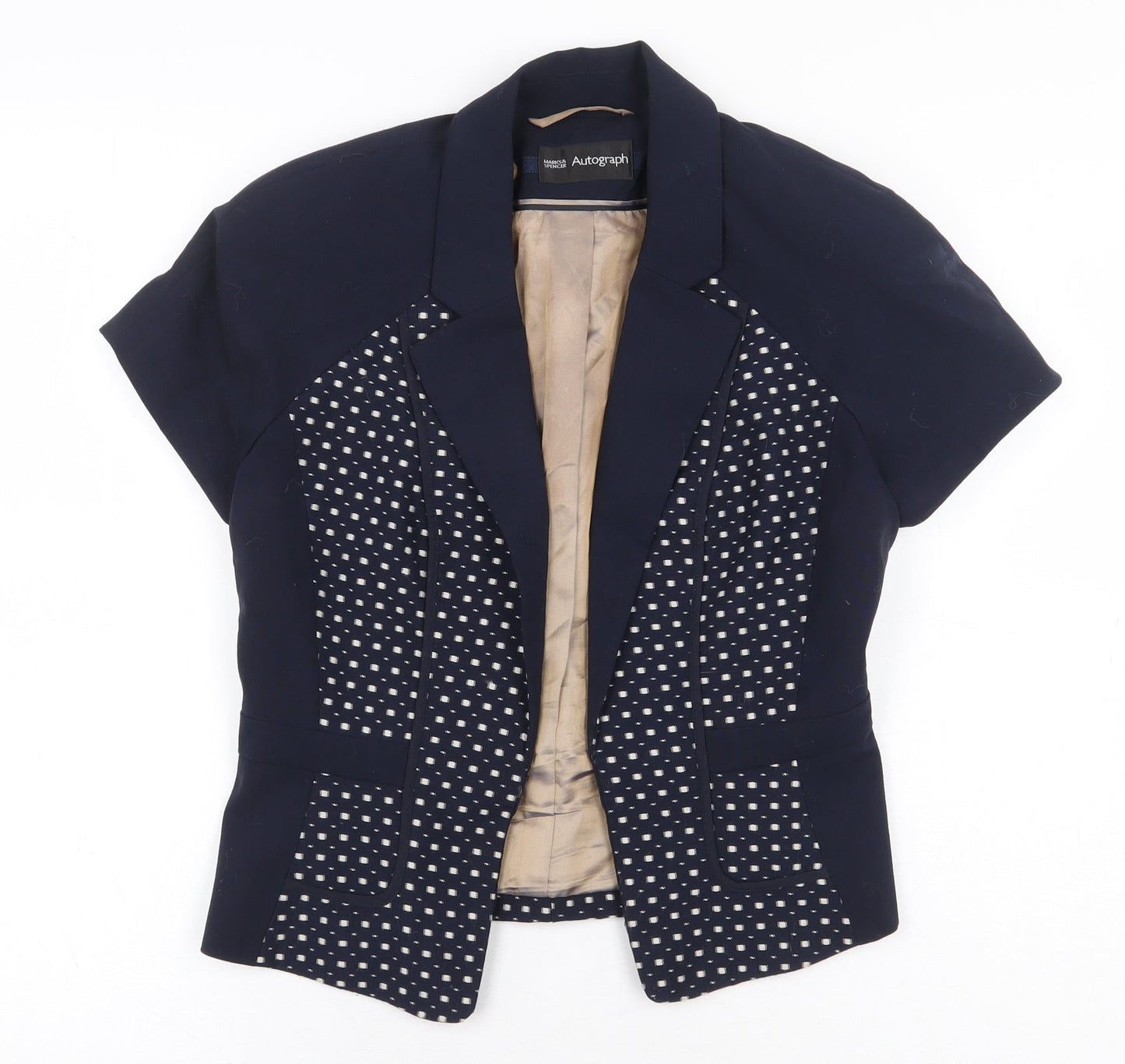 Marks and Spencer Womens Blue Geometric Jacket Blazer Size 8 Hook & Eye