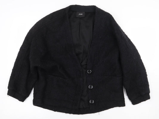 Joan Womens Black Round Neck Polyester Cardigan Jumper Size M