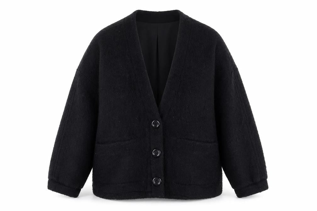 Joan Womens Black Round Neck Polyester Cardigan Jumper Size M
