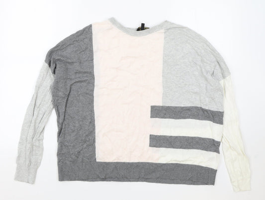 Phase Eight Womens Multicoloured Round Neck Geometric Cotton Pullover Jumper Size S