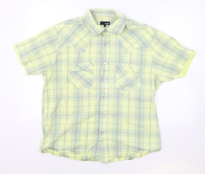 Peter Werth Womens Yellow Plaid 100% Cotton Basic Button-Up Size S Collared