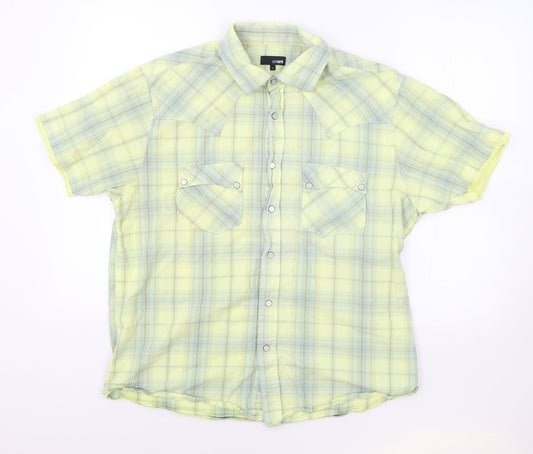 Peter Werth Womens Yellow Plaid 100% Cotton Basic Button-Up Size S Collared