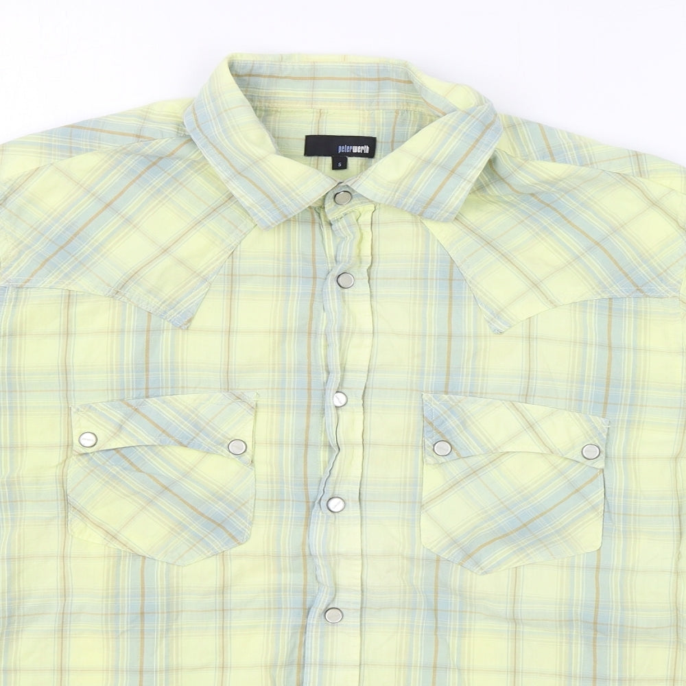 Peter Werth Womens Yellow Plaid 100% Cotton Basic Button-Up Size S Collared