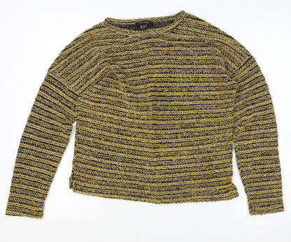 New Look Womens Yellow Round Neck Striped Polyester Pullover Jumper Size S