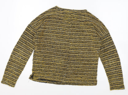 New Look Womens Yellow Round Neck Striped Polyester Pullover Jumper Size S