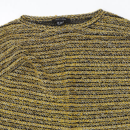New Look Womens Yellow Round Neck Striped Polyester Pullover Jumper Size S