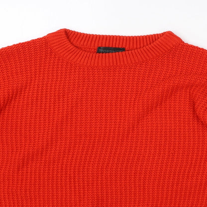 Topshop Womens Red Round Neck Acrylic Pullover Jumper Size 6 - Elasticated Cuffs