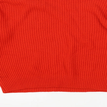 Topshop Womens Red Round Neck Acrylic Pullover Jumper Size 6 - Elasticated Cuffs