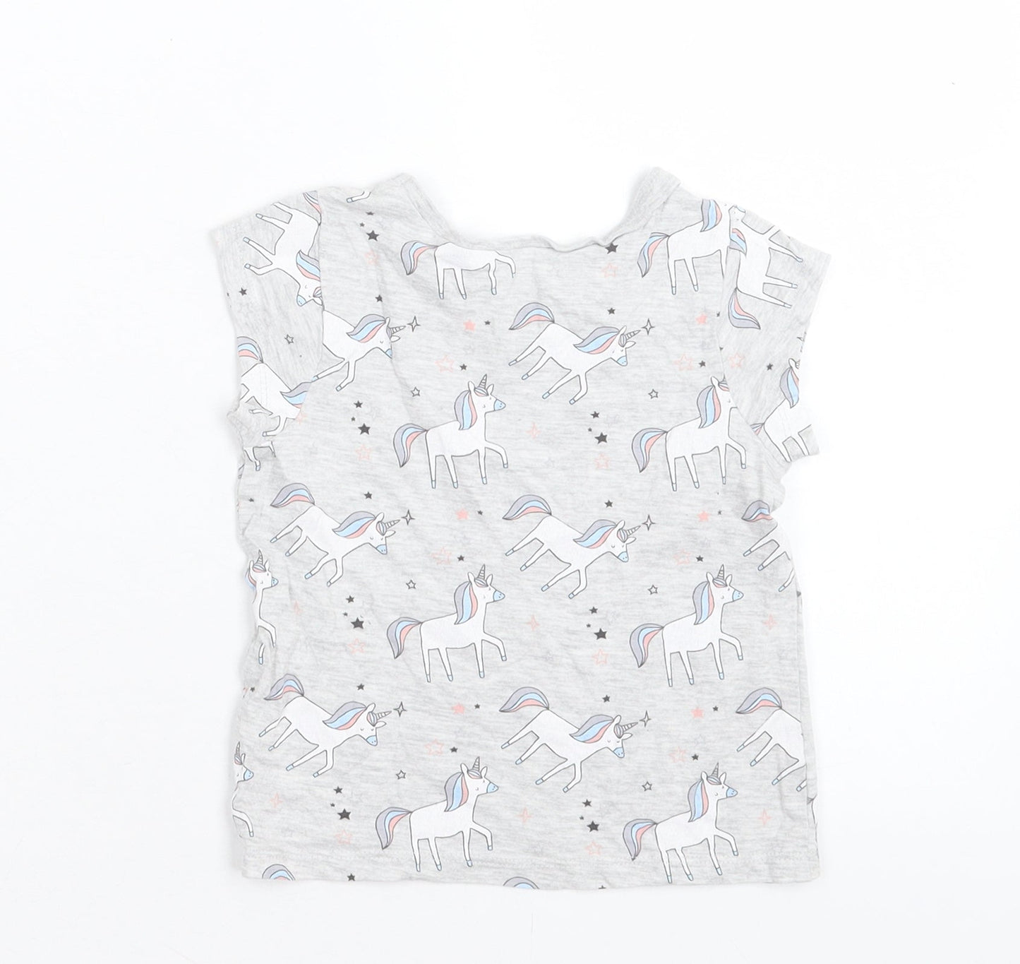 George Girls Grey Geometric Cotton Basic T-Shirt Size 12-18 Months Crew Neck Pullover - Unicorn Print