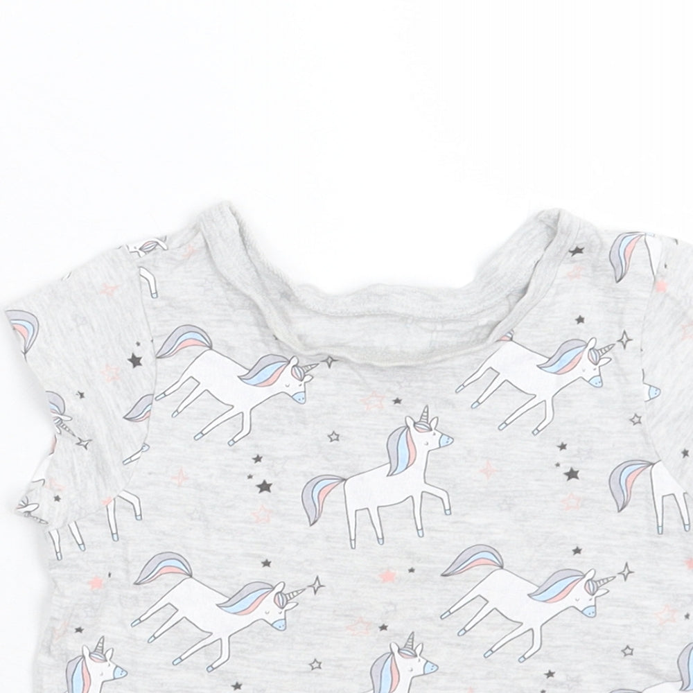 George Girls Grey Geometric Cotton Basic T-Shirt Size 12-18 Months Crew Neck Pullover - Unicorn Print