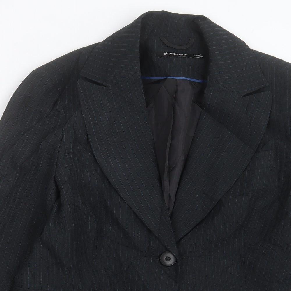Atmosphere Womens Black Striped Jacket Blazer Size 12 Button
