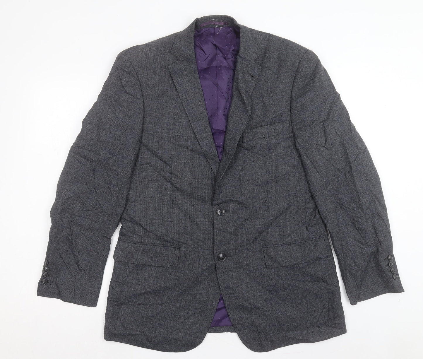 George Mens Grey Plaid Polyester Jacket Suit Jacket Size 40