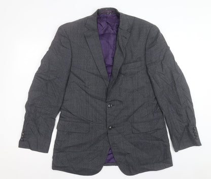 George Mens Grey Plaid Polyester Jacket Suit Jacket Size 40