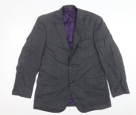 George Mens Grey Plaid Polyester Jacket Suit Jacket Size 40