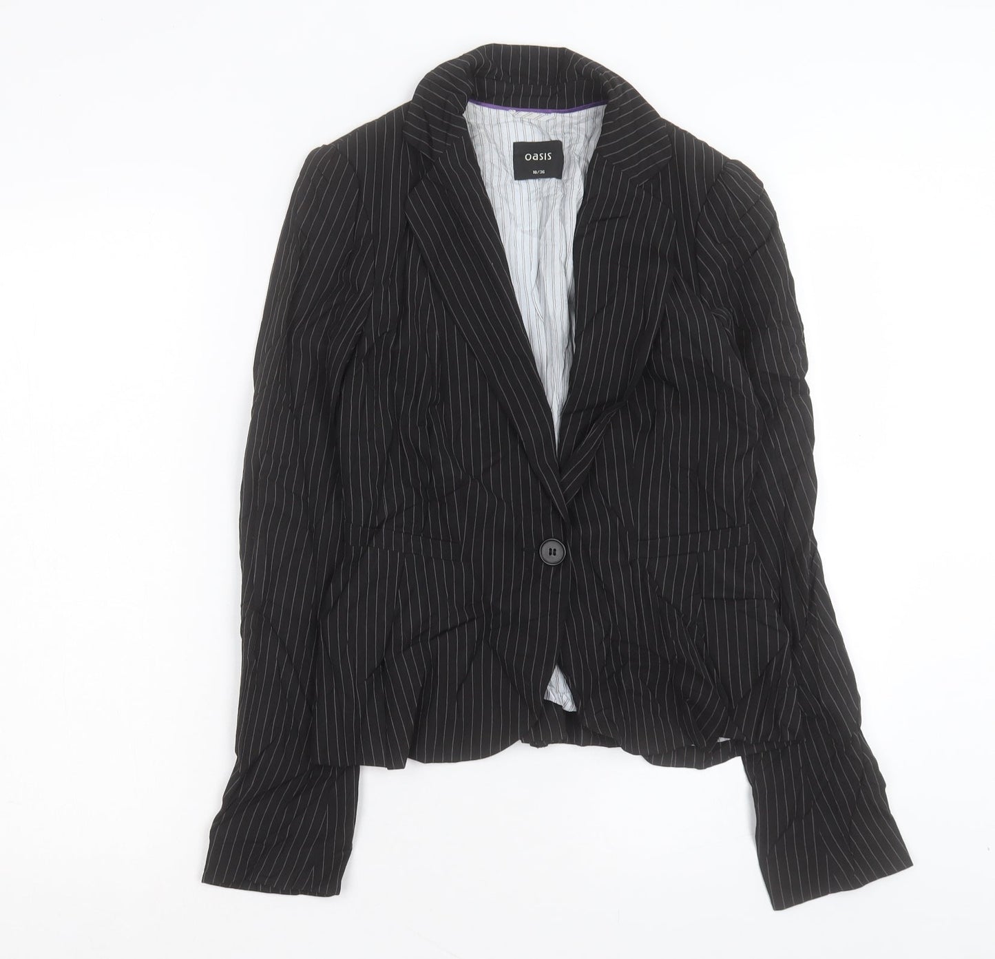 Oasis Womens Black Striped Jacket Blazer Size 10 Button