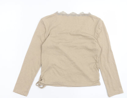Stradivarius Womens Beige Polyester Wrap Blouse Size M V-Neck - Lace Trim
