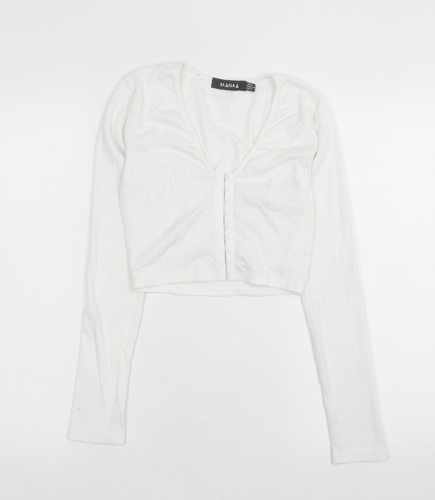 NAANAA Womens White Polyester Cropped T-Shirt Size 6 V-Neck