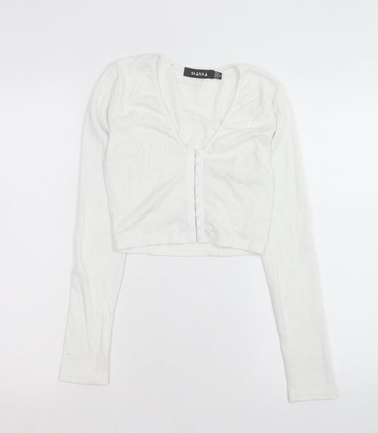 NAANAA Womens White Polyester Cropped T-Shirt Size 6 V-Neck