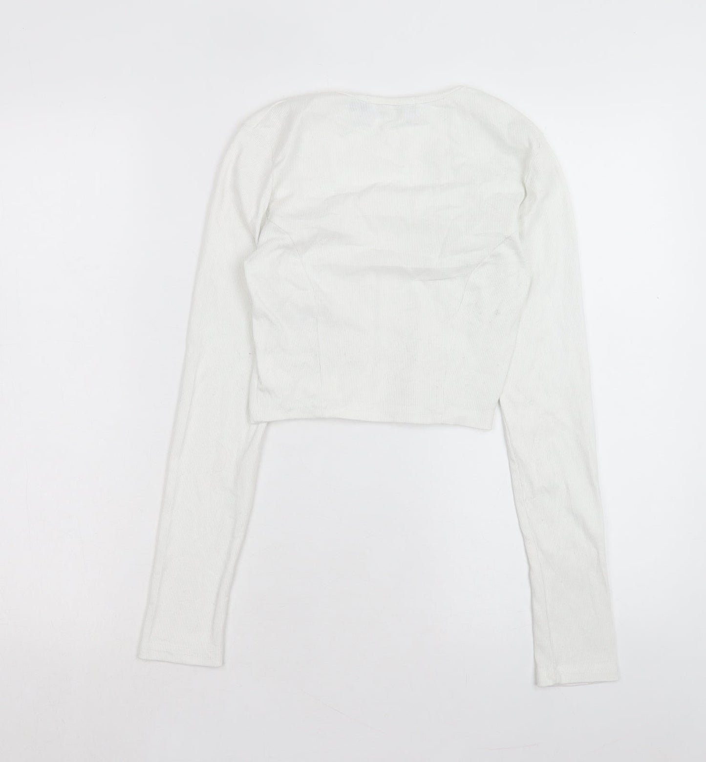 NAANAA Womens White Polyester Cropped T-Shirt Size 6 V-Neck