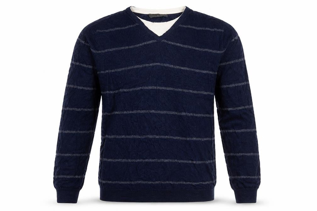 Burton Mens Blue V-Neck Striped Acrylic Pullover Jumper Size M