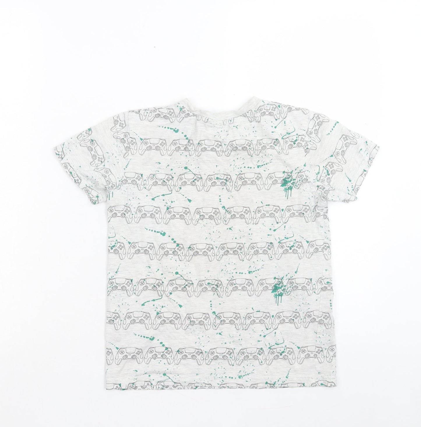George Boys Grey Geometric Cotton Basic T-Shirt Size 9-10 Years Crew Neck Pullover - Games Console Print