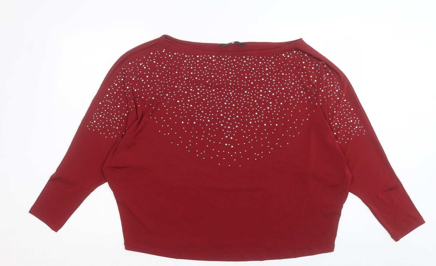Very Womens Red Polyester Basic T-Shirt Size 14 Boat Neck
