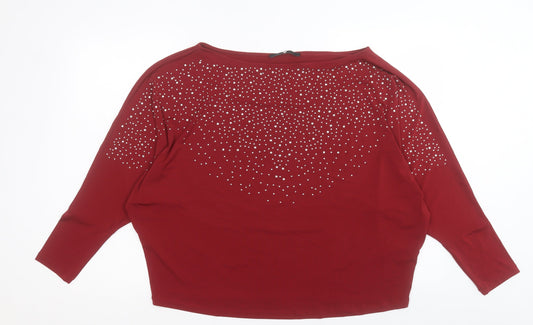 Very Womens Red Polyester Basic T-Shirt Size 14 Boat Neck